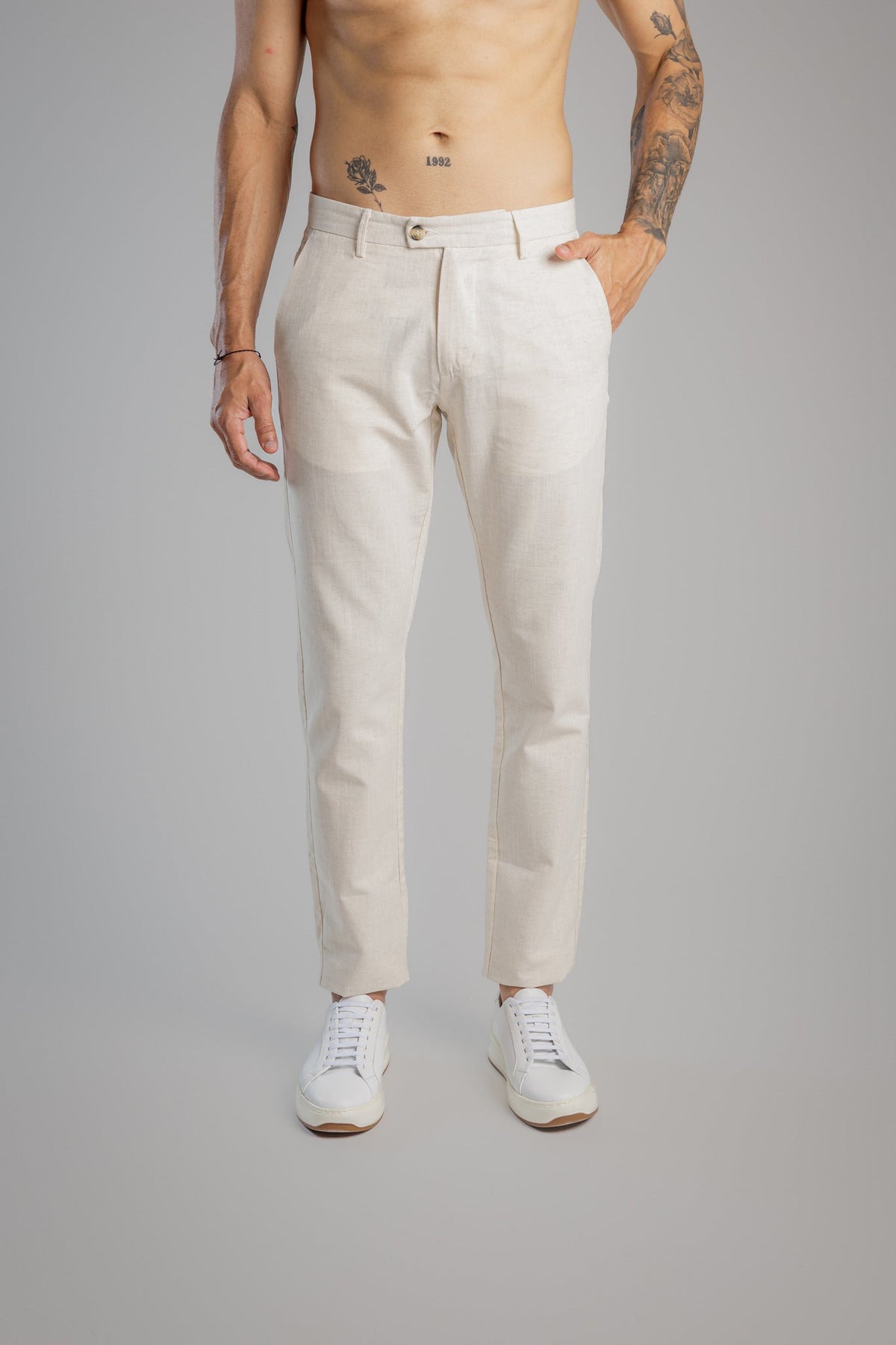 Calça de Linho Vicenza Alfaiataria Slim Roma Areia