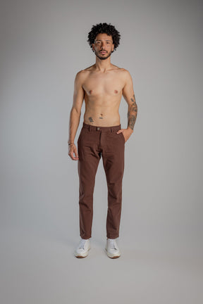 Calça de Linho Vicenza Alfaiataria Slim Roma Marrom