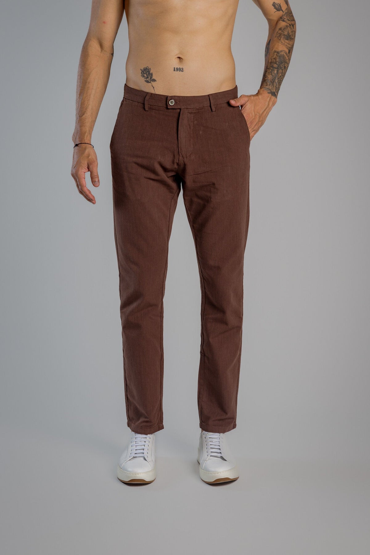 Calça de Linho Vicenza Alfaiataria Slim Roma Marrom